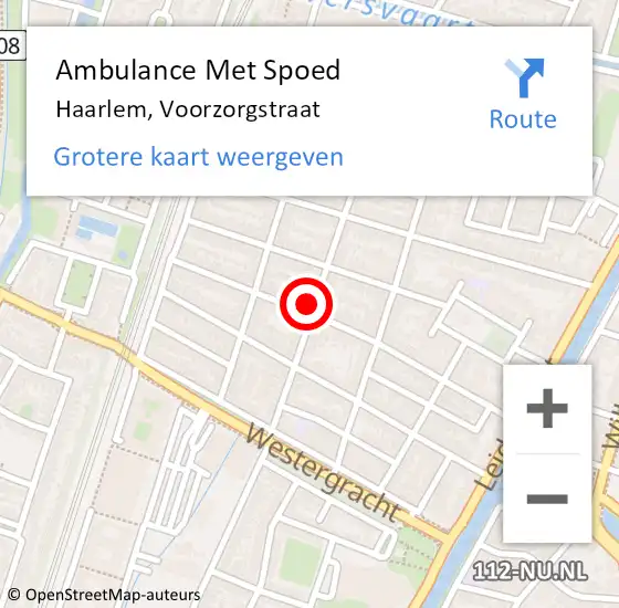 Locatie op kaart van de 112 melding: Ambulance Met Spoed Naar Haarlem, Voorzorgstraat op 16 december 2022 13:52