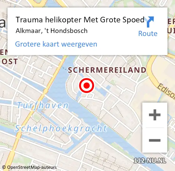 Locatie op kaart van de 112 melding: Trauma helikopter Met Grote Spoed Naar Alkmaar, 't Hondsbosch op 16 december 2022 14:09