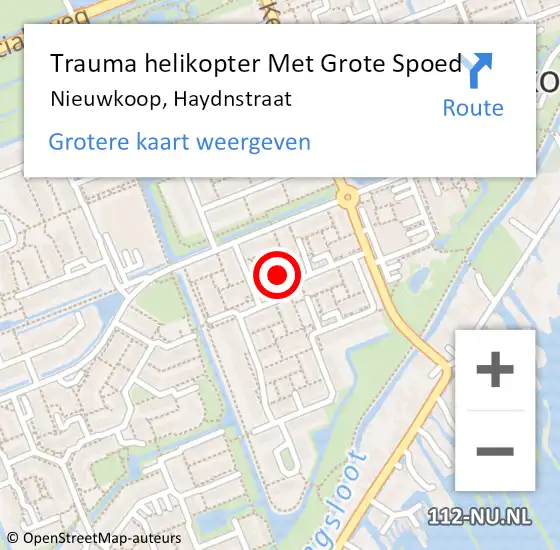 Locatie op kaart van de 112 melding: Trauma helikopter Met Grote Spoed Naar Nieuwkoop, Haydnstraat op 16 december 2022 14:13