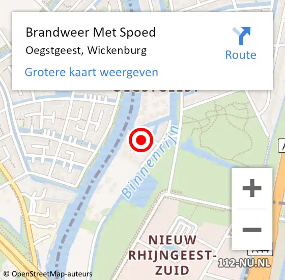 Locatie op kaart van de 112 melding: Brandweer Met Spoed Naar Oegstgeest, Wickenburg op 16 december 2022 14:23