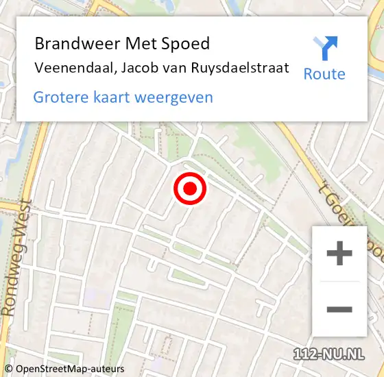 Locatie op kaart van de 112 melding: Brandweer Met Spoed Naar Veenendaal, Jacob van Ruysdaelstraat op 16 december 2022 14:23