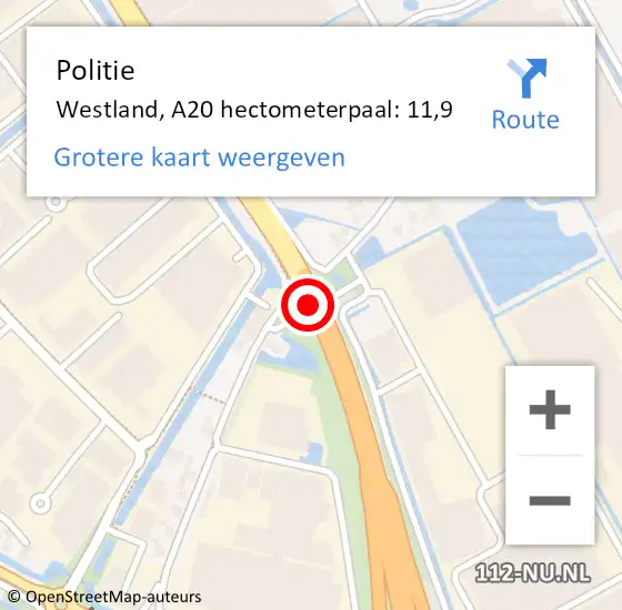 Locatie op kaart van de 112 melding: Politie Westland, A20 hectometerpaal: 11,9 op 16 december 2022 14:25