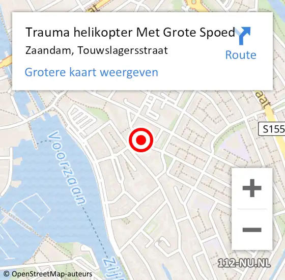 Locatie op kaart van de 112 melding: Trauma helikopter Met Grote Spoed Naar Zaandam, Touwslagersstraat op 16 december 2022 14:26