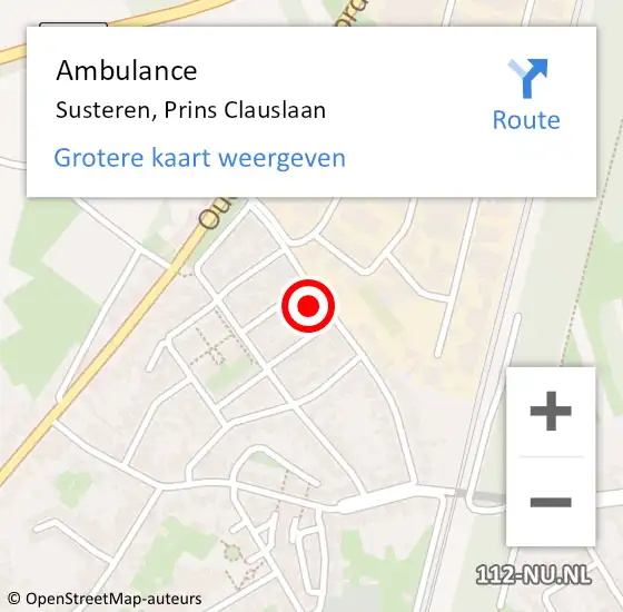 Locatie op kaart van de 112 melding: Ambulance Susteren, Prins Clauslaan op 8 augustus 2014 15:36