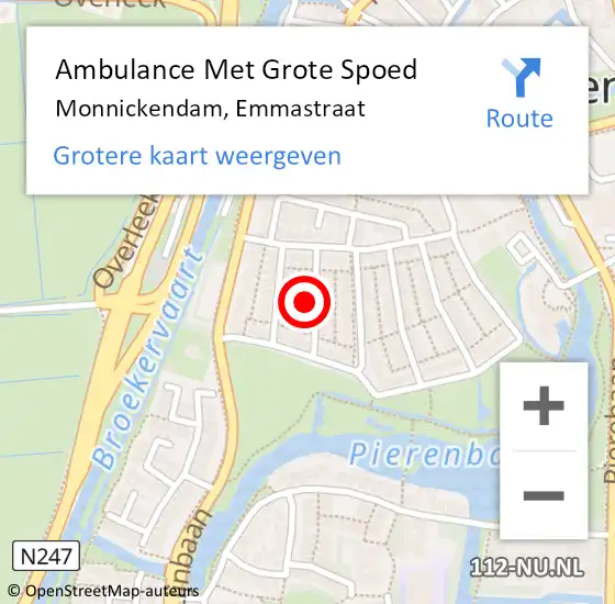 Locatie op kaart van de 112 melding: Ambulance Met Grote Spoed Naar Monnickendam, Emmastraat op 16 december 2022 14:27