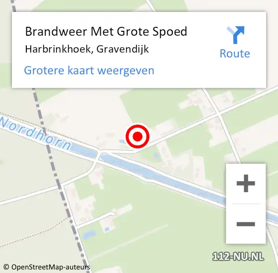 Locatie op kaart van de 112 melding: Brandweer Met Grote Spoed Naar Harbrinkhoek, Gravendijk op 16 december 2022 14:33