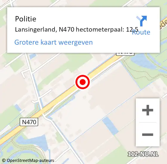 Locatie op kaart van de 112 melding: Politie Lansingerland, N470 hectometerpaal: 12,5 op 16 december 2022 14:37