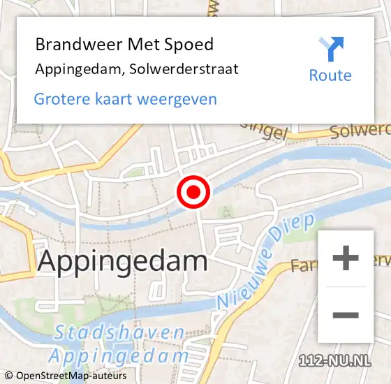 Locatie op kaart van de 112 melding: Brandweer Met Spoed Naar Appingedam, Solwerderstraat op 16 december 2022 14:38