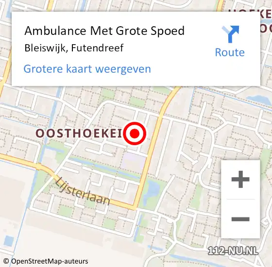 Locatie op kaart van de 112 melding: Ambulance Met Grote Spoed Naar Bleiswijk, Futendreef op 16 december 2022 14:57