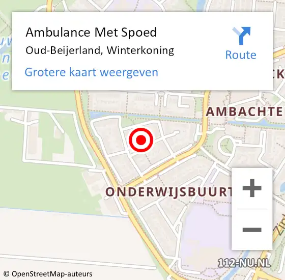 Locatie op kaart van de 112 melding: Ambulance Met Spoed Naar Oud-Beijerland, Winterkoning op 16 december 2022 14:58