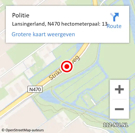 Locatie op kaart van de 112 melding: Politie Lansingerland, N470 hectometerpaal: 13 op 16 december 2022 15:04