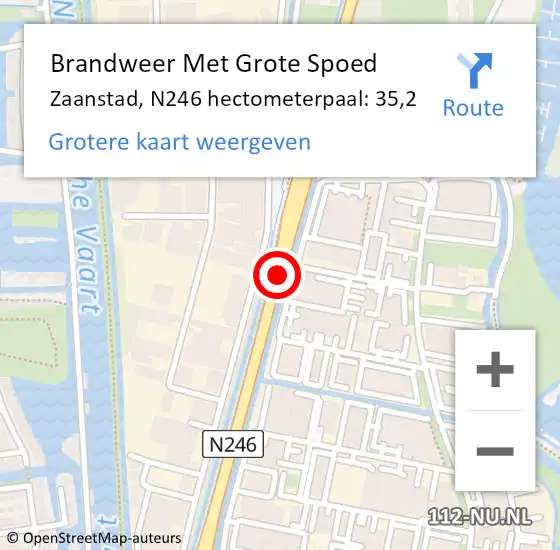 Locatie op kaart van de 112 melding: Brandweer Met Grote Spoed Naar Zaanstad, N246 hectometerpaal: 35,2 op 16 december 2022 15:05