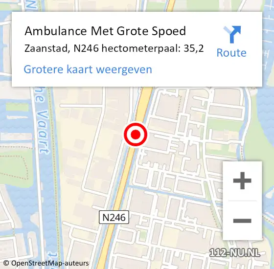 Locatie op kaart van de 112 melding: Ambulance Met Grote Spoed Naar Zaanstad, N246 hectometerpaal: 35,2 op 16 december 2022 15:19
