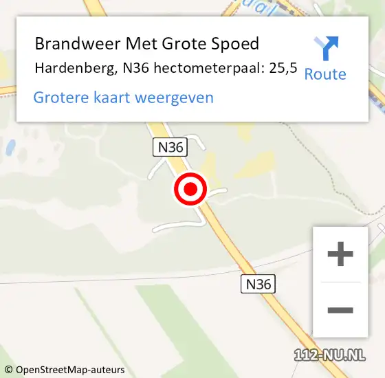 Locatie op kaart van de 112 melding: Brandweer Met Grote Spoed Naar Hardenberg, N36 hectometerpaal: 25,5 op 16 december 2022 15:31