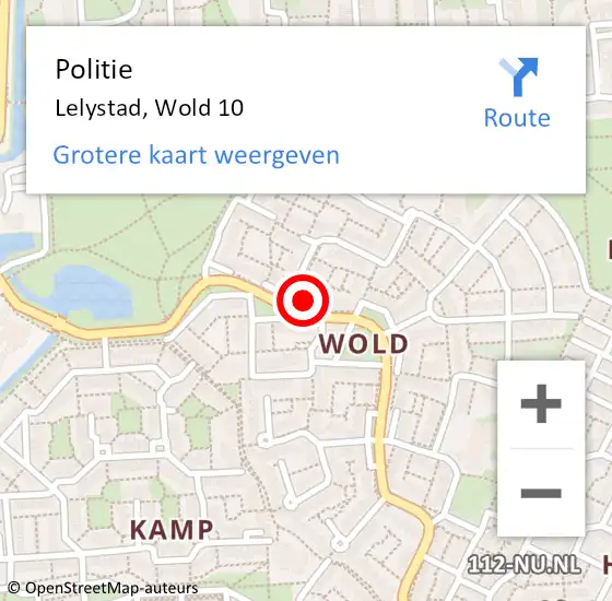 Locatie op kaart van de 112 melding: Politie Lelystad, Wold 10 op 16 december 2022 15:38