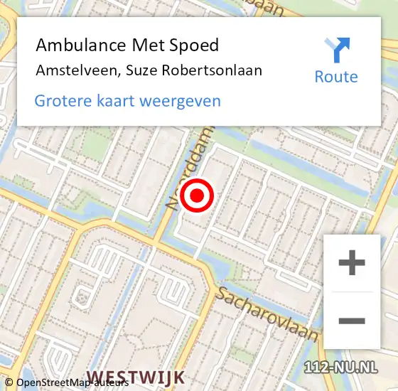 Locatie op kaart van de 112 melding: Ambulance Met Spoed Naar Amstelveen, Suze Robertsonlaan op 16 december 2022 15:39