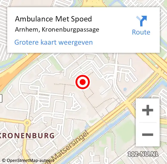 Locatie op kaart van de 112 melding: Ambulance Met Spoed Naar Arnhem, Kronenburgpassage op 16 december 2022 15:40