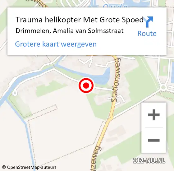 Locatie op kaart van de 112 melding: Trauma helikopter Met Grote Spoed Naar Drimmelen, Amalia van Solmsstraat op 16 december 2022 15:46