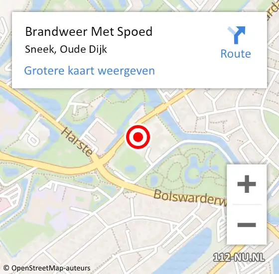 Locatie op kaart van de 112 melding: Brandweer Met Spoed Naar Sneek, Oude Dijk op 16 december 2022 15:47