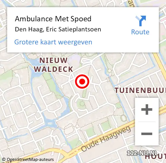 Locatie op kaart van de 112 melding: Ambulance Met Spoed Naar Den Haag, Eric Satieplantsoen op 16 december 2022 15:56