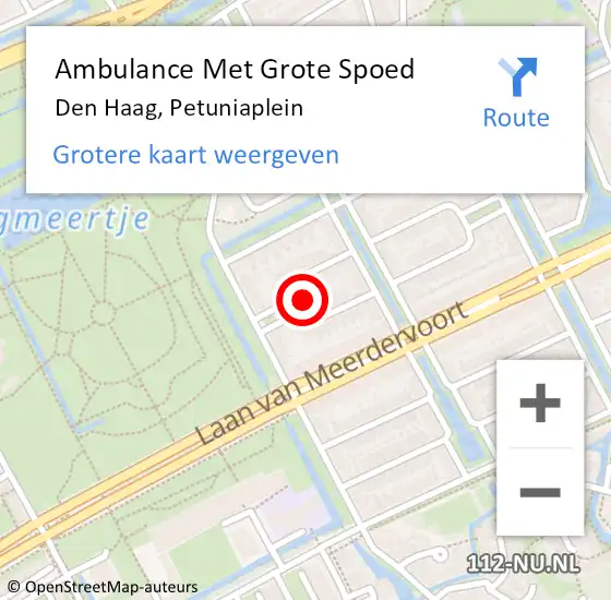 Locatie op kaart van de 112 melding: Ambulance Met Grote Spoed Naar Den Haag, Petuniaplein op 16 december 2022 16:06