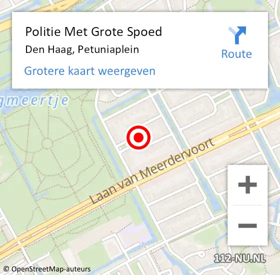 Locatie op kaart van de 112 melding: Politie Met Grote Spoed Naar Den Haag, Petuniaplein op 16 december 2022 16:07