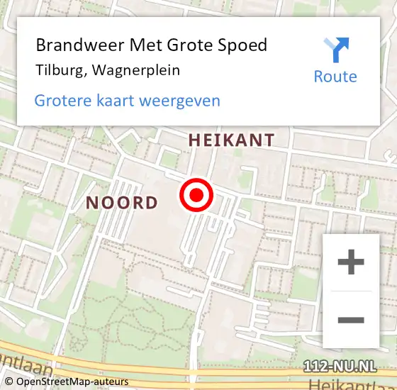 Locatie op kaart van de 112 melding: Brandweer Met Grote Spoed Naar Tilburg, Wagnerplein op 16 december 2022 16:08