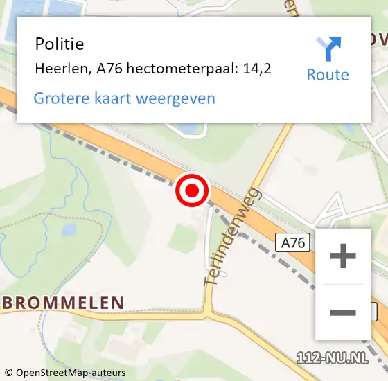 Locatie op kaart van de 112 melding: Politie Heerlen, A76 hectometerpaal: 14,2 op 16 december 2022 16:19