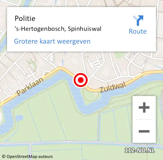 Locatie op kaart van de 112 melding: Politie 's-Hertogenbosch, Spinhuiswal op 16 december 2022 16:34