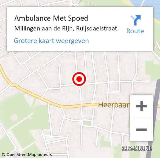 Locatie op kaart van de 112 melding: Ambulance Met Spoed Naar Millingen aan de Rijn, Ruijsdaelstraat op 16 december 2022 16:40