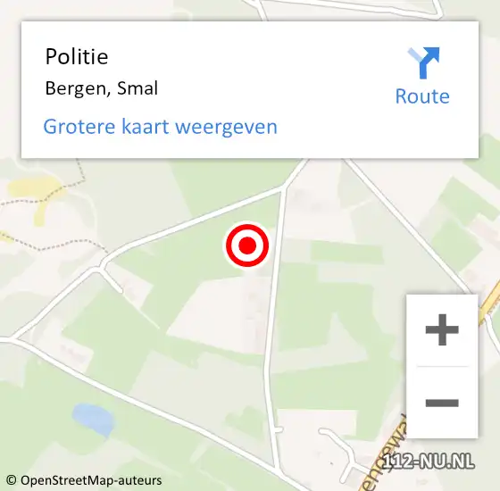 Locatie op kaart van de 112 melding: Politie Bergen, Smal op 16 december 2022 16:40