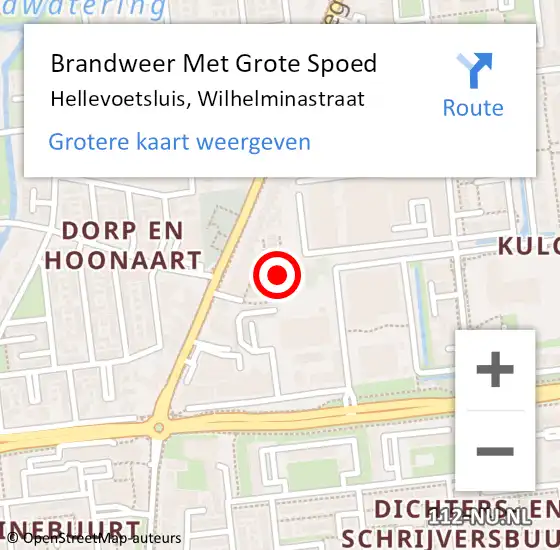 Locatie op kaart van de 112 melding: Brandweer Met Grote Spoed Naar Hellevoetsluis, Wilhelminastraat op 16 december 2022 16:43