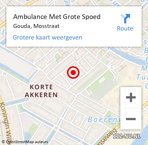 Locatie op kaart van de 112 melding: Ambulance Met Grote Spoed Naar Gouda, Mosstraat op 16 december 2022 16:43