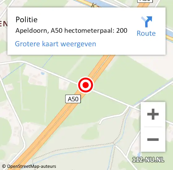 Locatie op kaart van de 112 melding: Politie Apeldoorn, A50 hectometerpaal: 200 op 16 december 2022 17:02