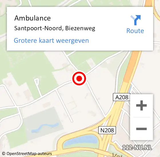 Locatie op kaart van de 112 melding: Ambulance Santpoort-Noord, Biezenweg op 16 december 2022 17:05