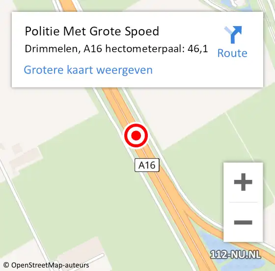 Locatie op kaart van de 112 melding: Politie Met Grote Spoed Naar Moerdijk, A16 hectometerpaal: 46,1 op 16 december 2022 17:06