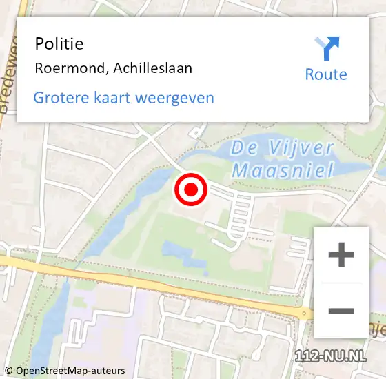 Locatie op kaart van de 112 melding: Politie Roermond, Achilleslaan op 16 december 2022 17:11