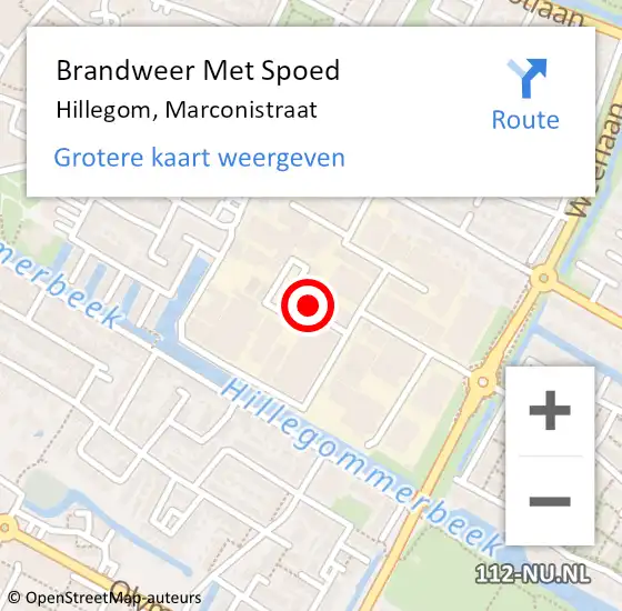 Locatie op kaart van de 112 melding: Brandweer Met Spoed Naar Hillegom, Marconistraat op 16 december 2022 17:12