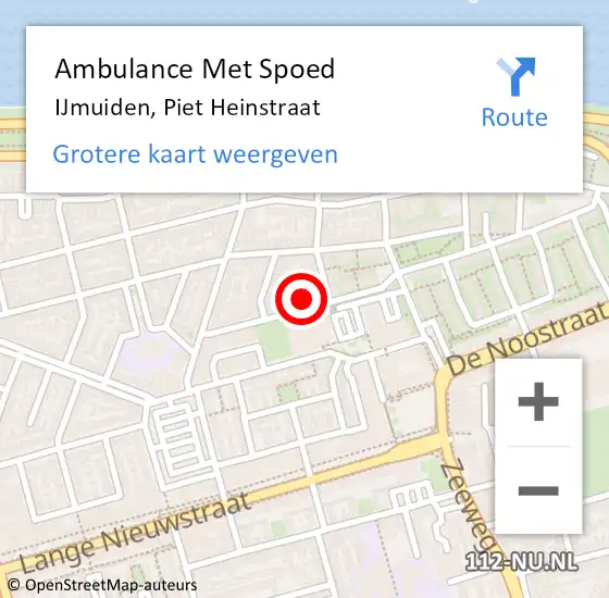 Locatie op kaart van de 112 melding: Ambulance Met Spoed Naar IJmuiden, Piet Heinstraat op 16 december 2022 17:17