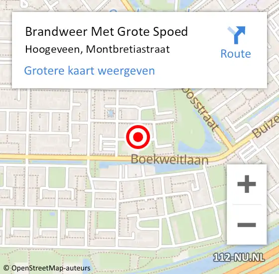 Locatie op kaart van de 112 melding: Brandweer Met Grote Spoed Naar Hoogeveen, Montbretiastraat op 16 december 2022 17:20