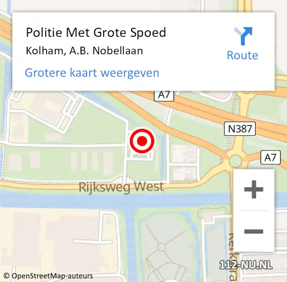 Locatie op kaart van de 112 melding: Politie Met Grote Spoed Naar Kolham, A.B. Nobellaan op 16 december 2022 17:28