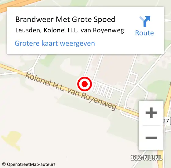 Locatie op kaart van de 112 melding: Brandweer Met Grote Spoed Naar Leusden, Kolonel H.L. van Royenweg op 16 december 2022 17:31