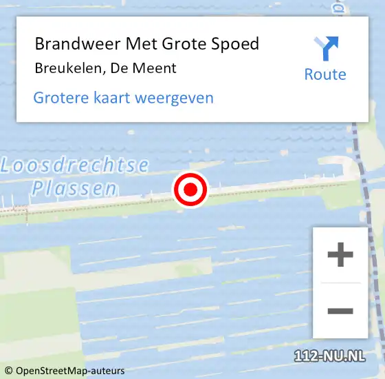 Locatie op kaart van de 112 melding: Brandweer Met Grote Spoed Naar Breukelen, De Meent op 16 december 2022 17:39