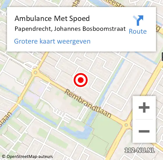 Locatie op kaart van de 112 melding: Ambulance Met Spoed Naar Papendrecht, Johannes Bosboomstraat op 16 december 2022 17:54