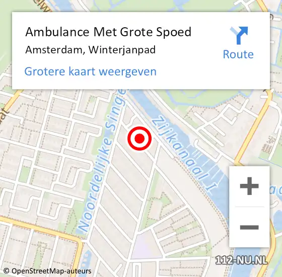 Locatie op kaart van de 112 melding: Ambulance Met Grote Spoed Naar Amsterdam, Winterjanpad op 16 december 2022 17:56