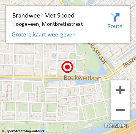 Locatie op kaart van de 112 melding: Brandweer Met Spoed Naar Hoogeveen, Montbretiastraat op 16 december 2022 17:57