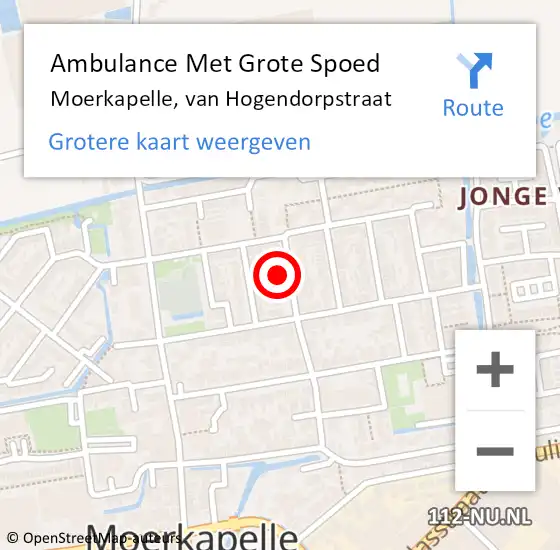 Locatie op kaart van de 112 melding: Ambulance Met Grote Spoed Naar Moerkapelle, van Hogendorpstraat op 16 december 2022 18:21