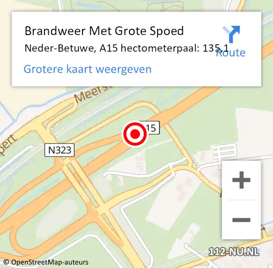 Locatie op kaart van de 112 melding: Brandweer Met Grote Spoed Naar Neder-Betuwe, A15 hectometerpaal: 135,1 op 16 december 2022 18:21