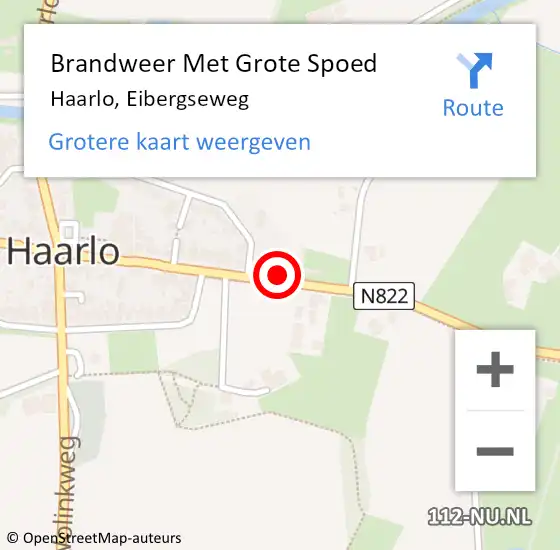 Locatie op kaart van de 112 melding: Brandweer Met Grote Spoed Naar Haarlo, Eibergseweg op 16 december 2022 18:35