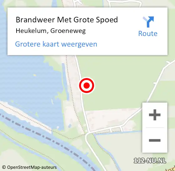 Locatie op kaart van de 112 melding: Brandweer Met Grote Spoed Naar Heukelum, Groeneweg op 16 december 2022 18:44